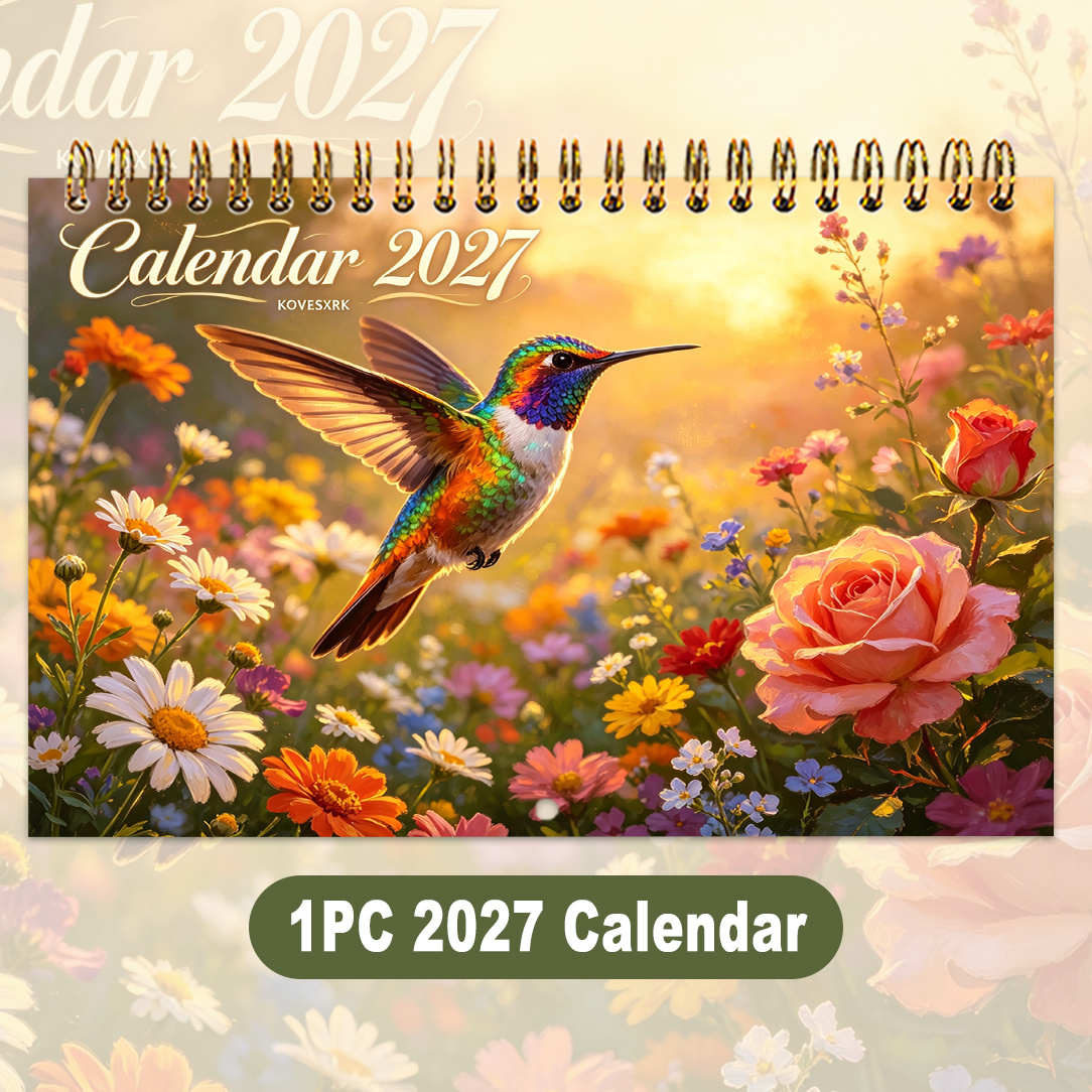 TEMU 1pc | Calendrier 2027 sur le thème des et des fleurs | calendrier mural d'art peint à l'huile | 8.3 X 5.5 pouces | Papier de haute qualité avec