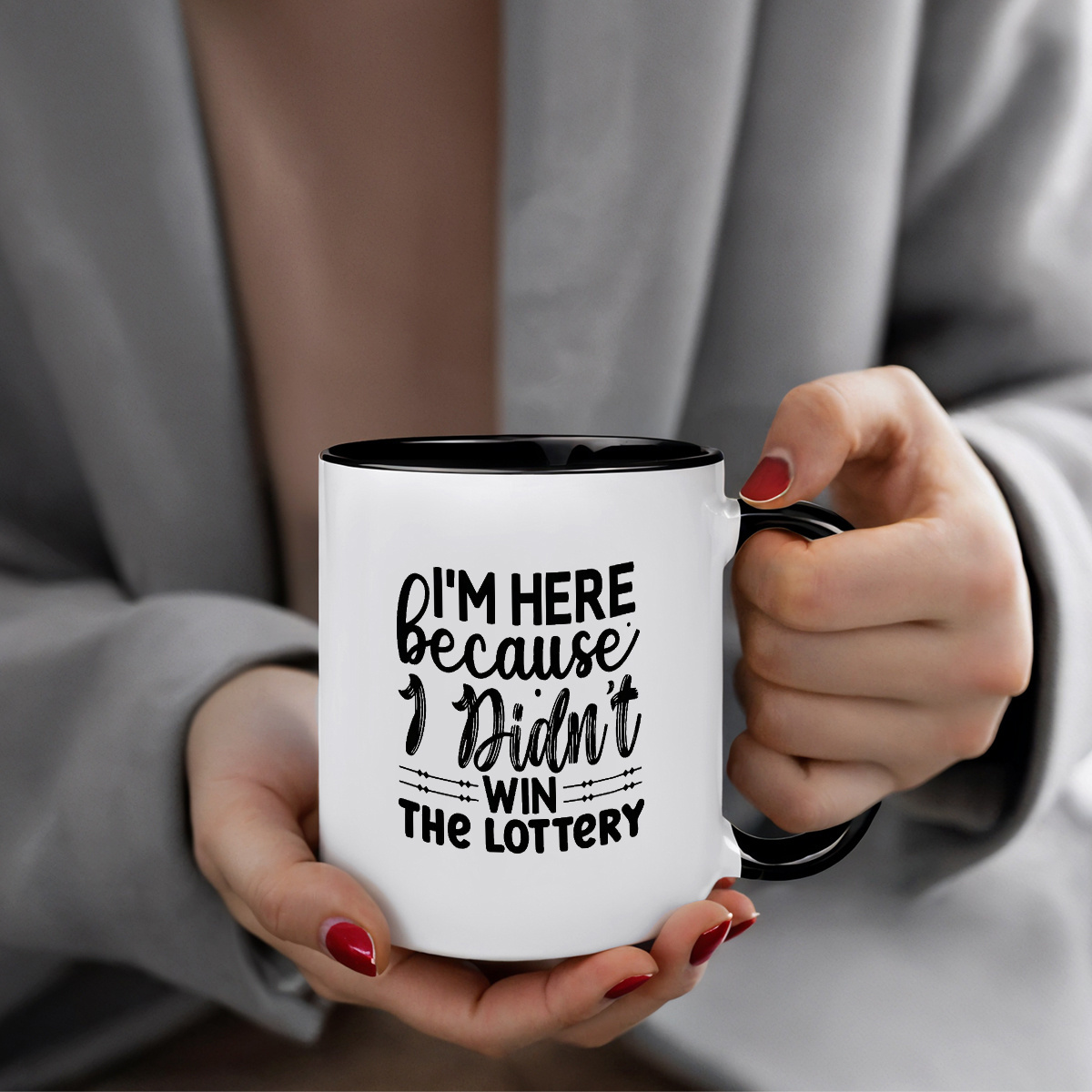 humorous quote mug im here   i didnt win the lottery ceramic coffee cup with black   perfect gift for humor lovers unique lottery enthusiast reusable insulated mug machine washable everyday coffee mug   quote mug durable coffee cup coffee mug details 3