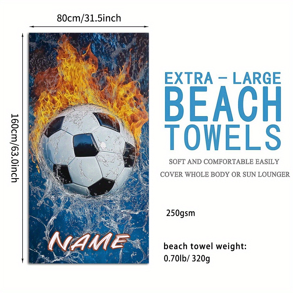 TEMU 1pc Personalized Custom Name Beach Towel, Football Pattern Absorbent Quick-dry Towel, Essential Summer Beach Accessory, Sand-resistant Blanket,