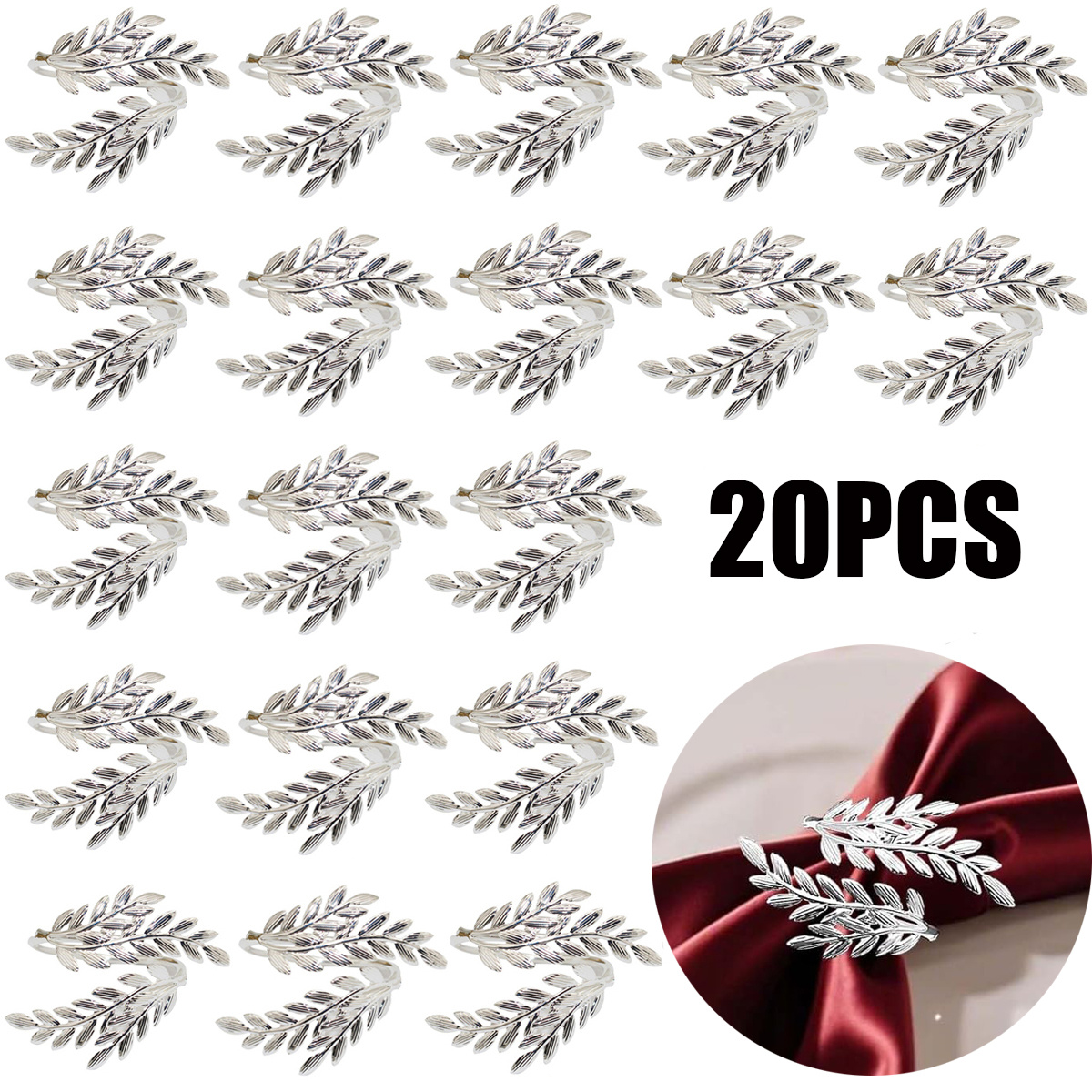 TEMU 20pcs Silver Wheat Napkin Rings Metal Leaf Napkin Holder For Fall Thanksgiving Dinner Party Table Decoration