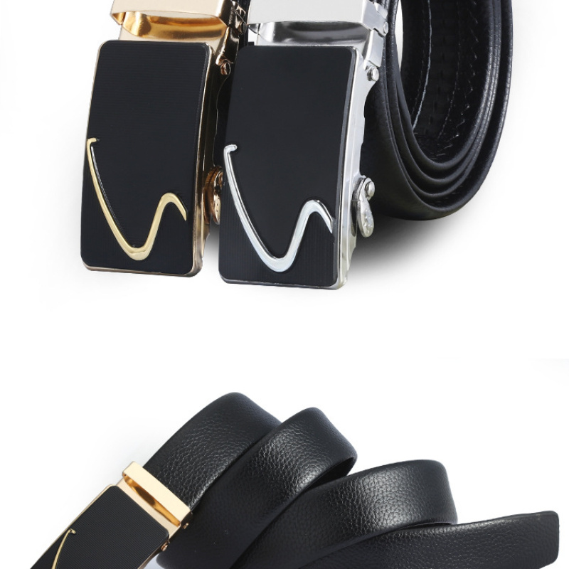 Men's Casual Leather Belt with Automatic Buckle