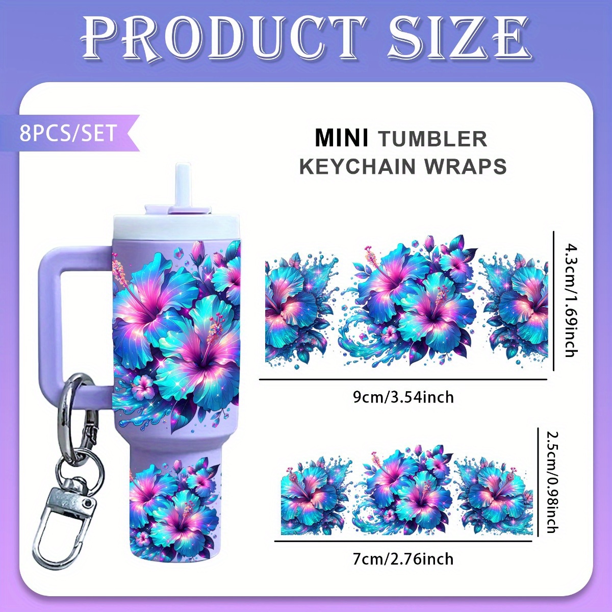 TEMU 8sets Shining Flowers Uv Dtf Mini Water Bottle Keychain Packaging, High Quality And Durable Diy For Mini Keychain Packaging Transfer Stickers