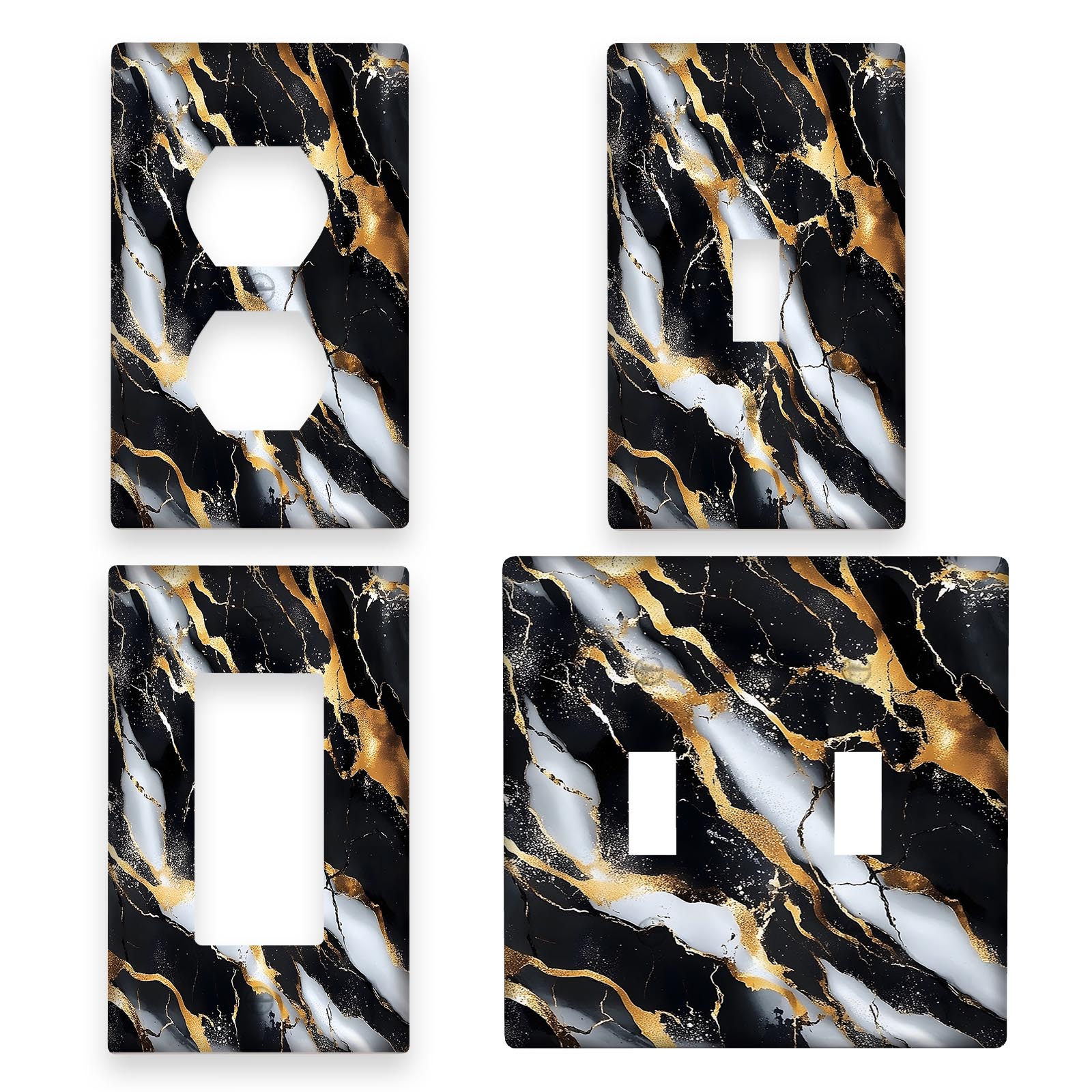 

1pc 1gang/2gang Black Gold Marble Print Light Switch Cover Decorative Switch Plate And Outlet Covers Wall Plate For Electrical Kitchen Bedroom Decor Spots Wall Decor