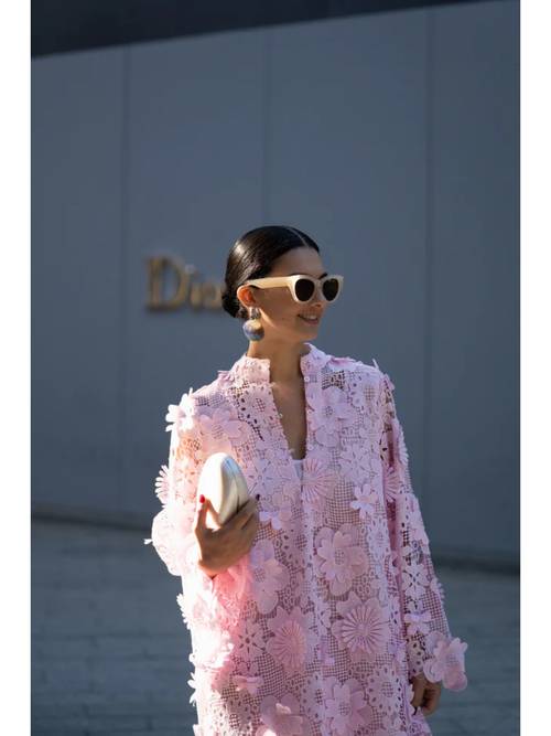 elegant pink 3d floral lace maxi dress with hollow out crochet v neck belted line gown guest dress suitable for gala prom special occasions machine washable long sleeve party dress