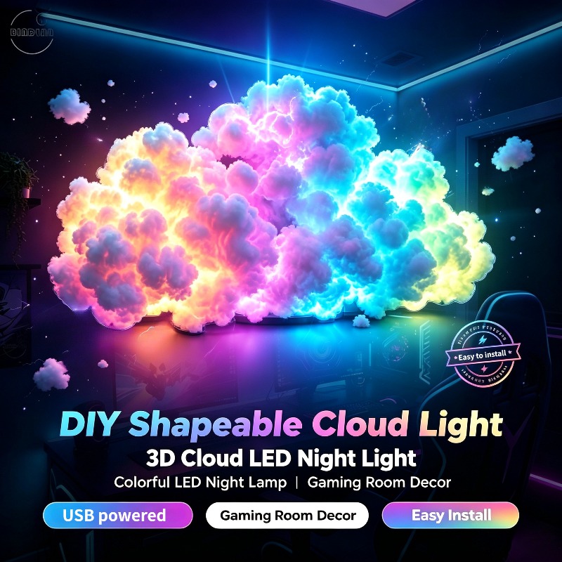 TEMU 3D LED нічник, USB живлення, змінна колірна , підтримка синхронізації з музикою RGB Shift, декор для ігрових кімнат/спалень/вечірок, святковий