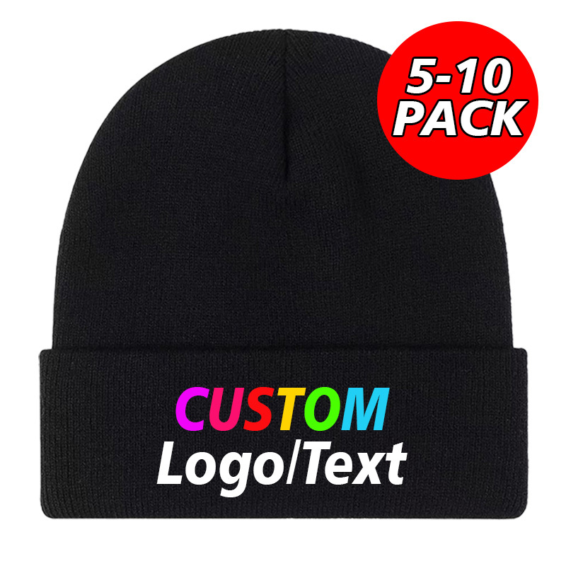 TEMU Customizable Beanies In Packs Of 5 Or 10, Personalized Brimless Hats With Text, Logo, Or Name Printed On Demand