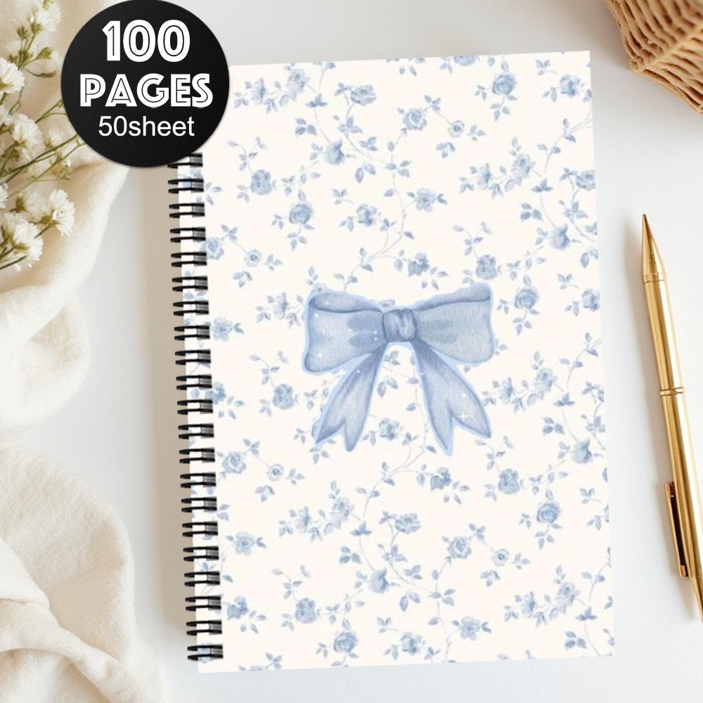 TEMU 1 Elegant Floral Spiral Notebook Diary - Pink And Blue , Spiral-bound Planner, Suitable For Women, Teachers, Students, Office Use, Gift For