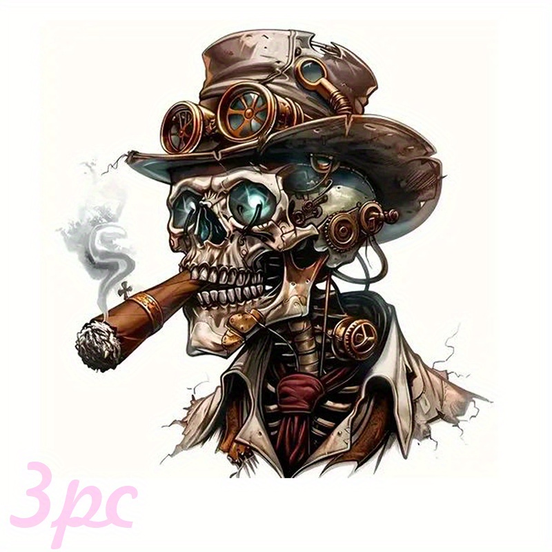 Image of 3pcs. Steampunk Hot Transfer Sticker, Iron-on Decal For T-shirts, Hats, Pillows, And More - , Durable, Washable Plastic Stickers For Clothing And Additions