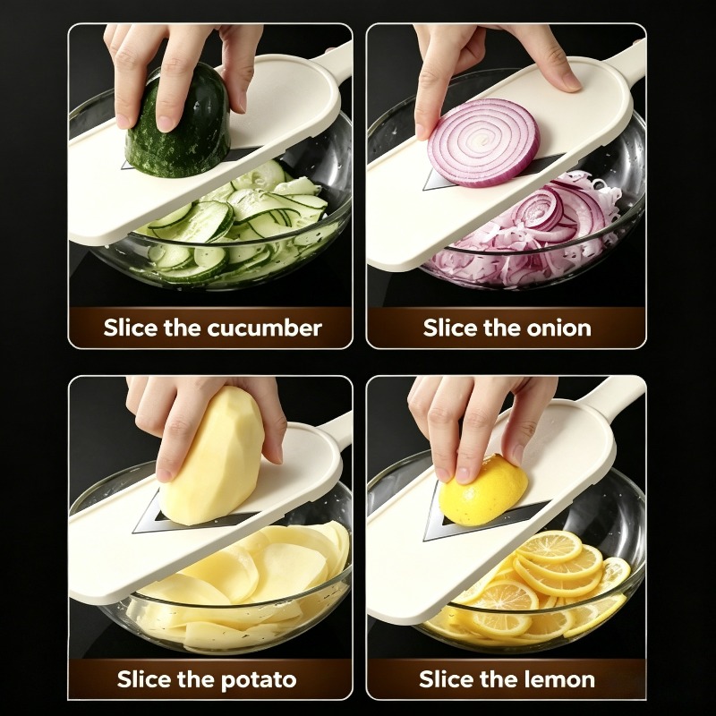 Image of Grade Material Salad Cutter And Grater | Sturdy Stainless Steel Kitchenware For Salad Making | Ergonomic Handle, Efficient Vegetable Shredding Tool | Suitable For Cabbage, Cucumber