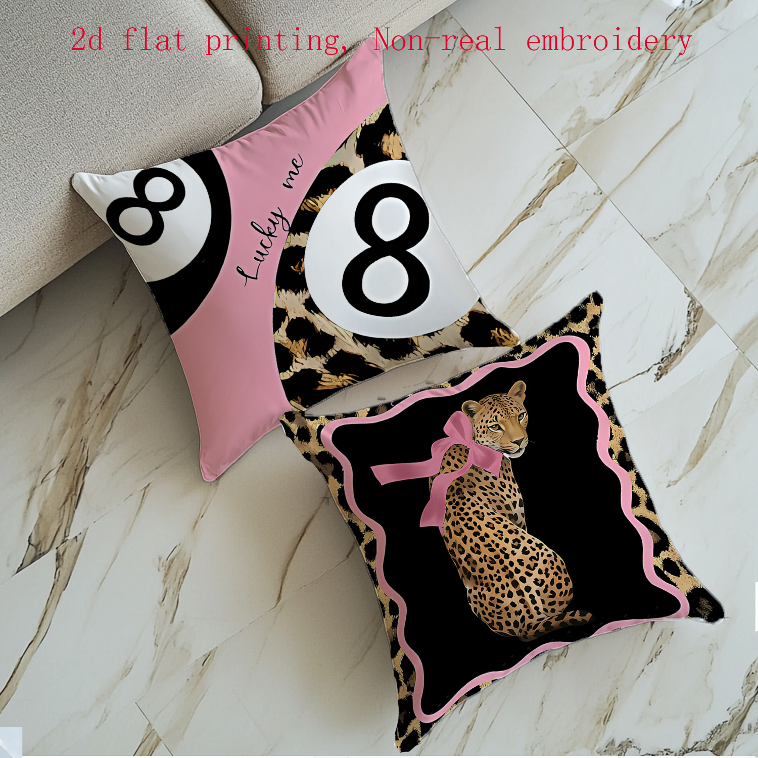 TEMU 2pcs, 2d Flat Printing, Fashion-style Pillowcases, Leopard Print, , Pink Border, Animal Pattern. Non-real Embroidery, Suitable For Gifting,