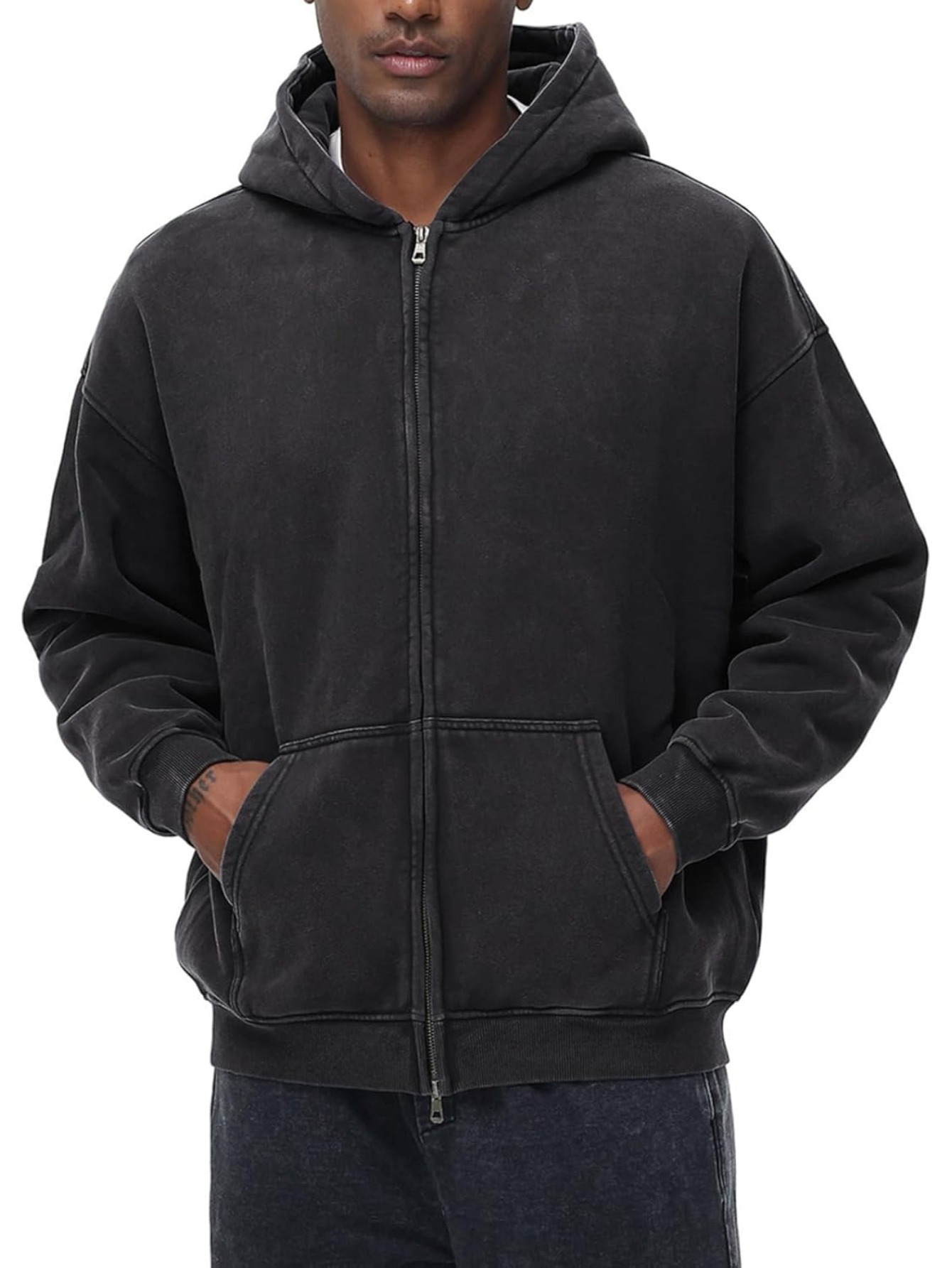 black zip hoodie sold on Temu United States