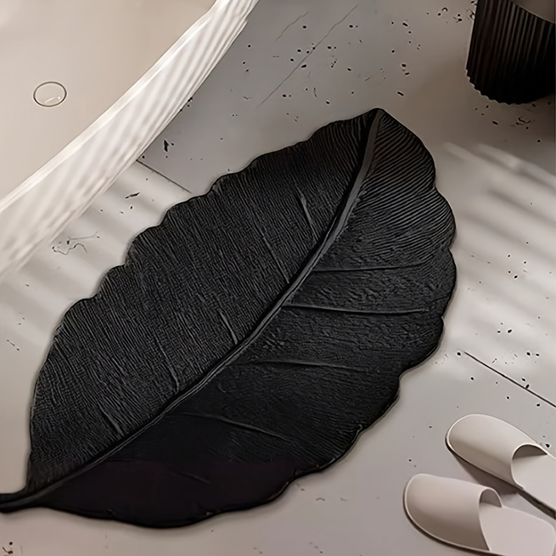 Image of 1pc Leaf Suitable For Bathroom, Soft Diatomite Shower With Non-slip Rubber Backing, Quick- Texture Mat, Entryway, Vintage Decor
