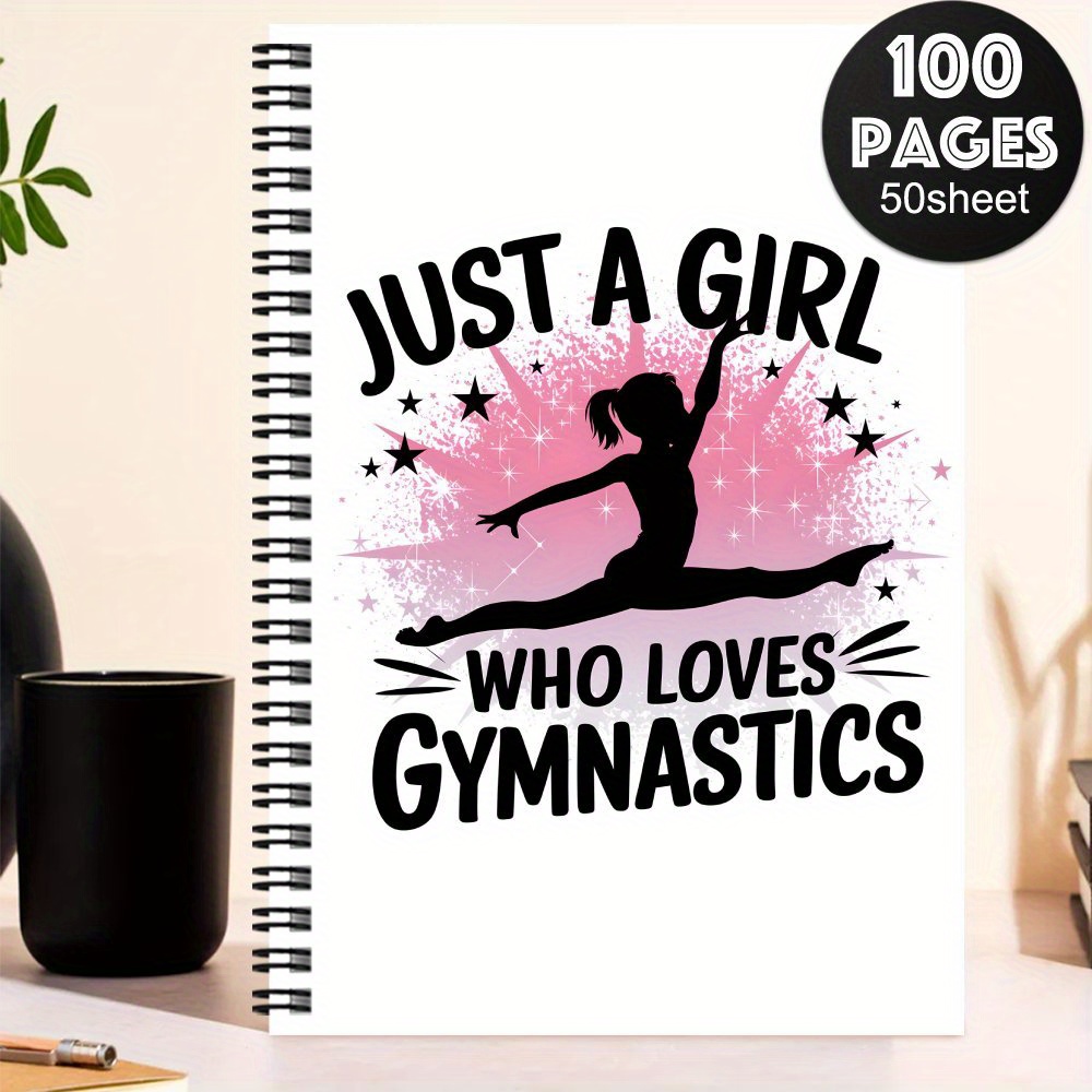 TEMU 1pc Spiral Notebook - Gymnastics Planner, Featuring Female Silhouette And " Who Gymnastics" Text - Pink And Design - Elegant Gymnastics, Travel