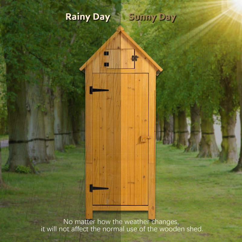 Outdoor Cabinet Tool Shed Measuring 30, 3 Inches in Length, 21, 3 Inches in Width, And 70, 5 Inches in Height, Made of Natural Wood