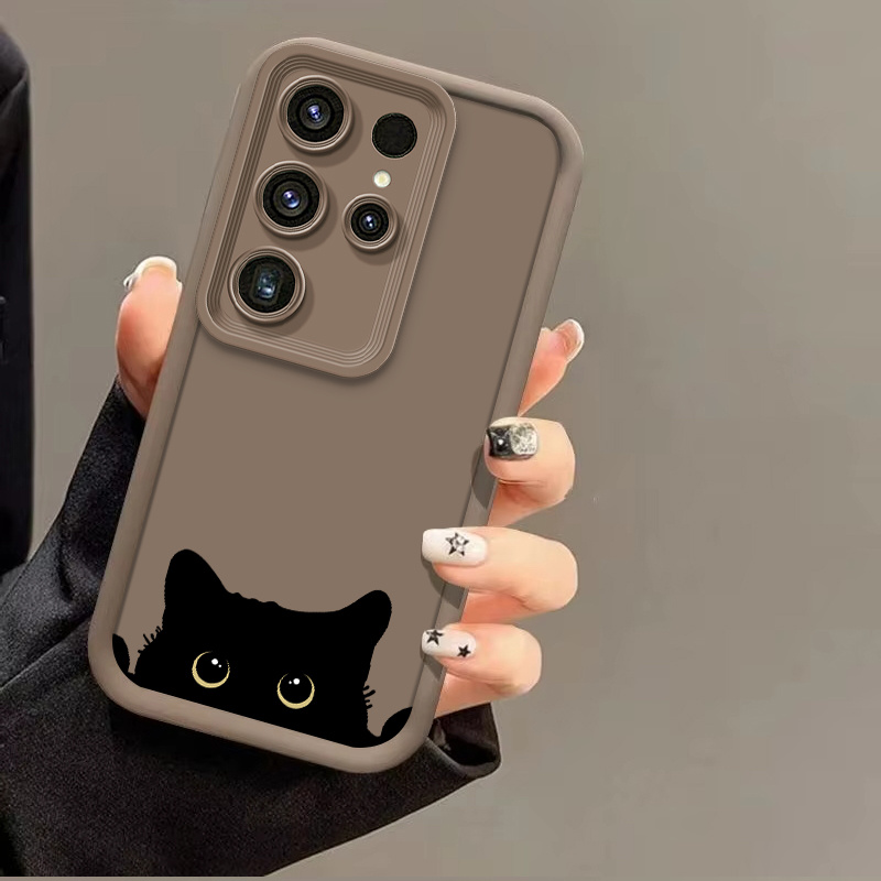 TEMU Phone Case - Sparkling Peeking Little Black Cat Case For Galaxy S24 S21  S25 S23  S22  Plus Easy Cute Fashion Step Protection Cover For Galaxy