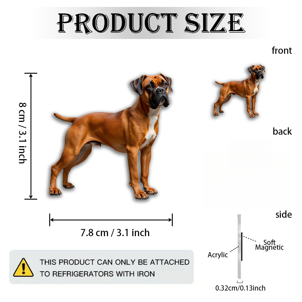 TEMU 1pc Ultra-realistic Boxer Dog Magnet Suitable For Fridge, Door, Wall Decor - Standing Puppy With Glossy Fur & Eyes, Acrylic Boxer Magnet For Pet