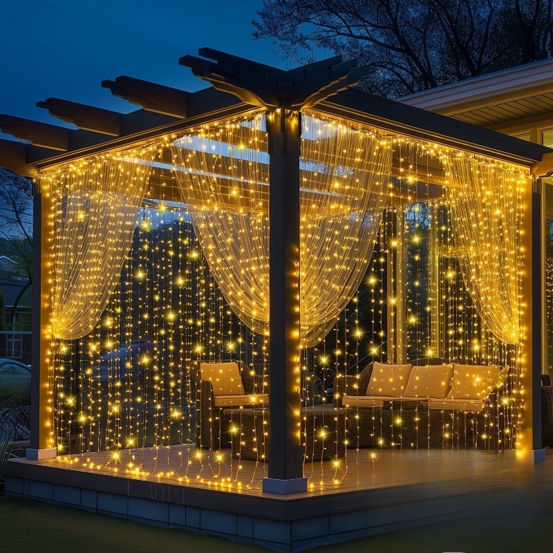 E-shop LED Solarbetriebene Vorhanglichter, dekorative Gartenlichter für den Außenbereich, Weihnachtsdekorationslichter mit 8 Beleuchtungsmodi,