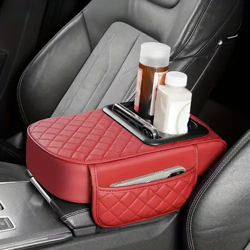Coussin D'Accoudoir De Voiture Universel En Cuir PU – Boîte De Rangement Avec Poches, Porte-Gobelet Et Support Téléphone – Confort Optimal Pour Longs Trajets