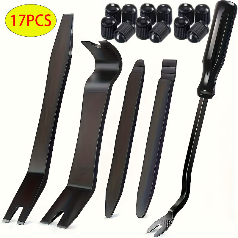 TEMU Kit d'outils de démontage intérieur de véhicule robuste noir 17 pièces, utilisé pour retirer les plaques de protection de porte et les panneaux