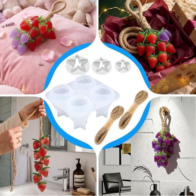 TEMU Kit de moldes de fresa 3D delicados de 10 piezas/6 piezas con cuerda de y adiciones para flores para jabón, velas y decoración hechos a , para