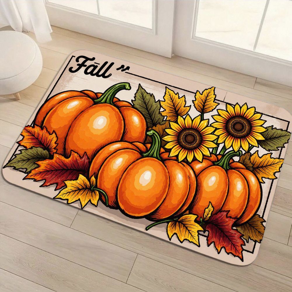 item picture doormat fall pumpkin sunflower door mat non slip absorbent entrance rug seasonal   home decor for kitchen bathroom living room   thanksgiving halloween housewarming gift for  