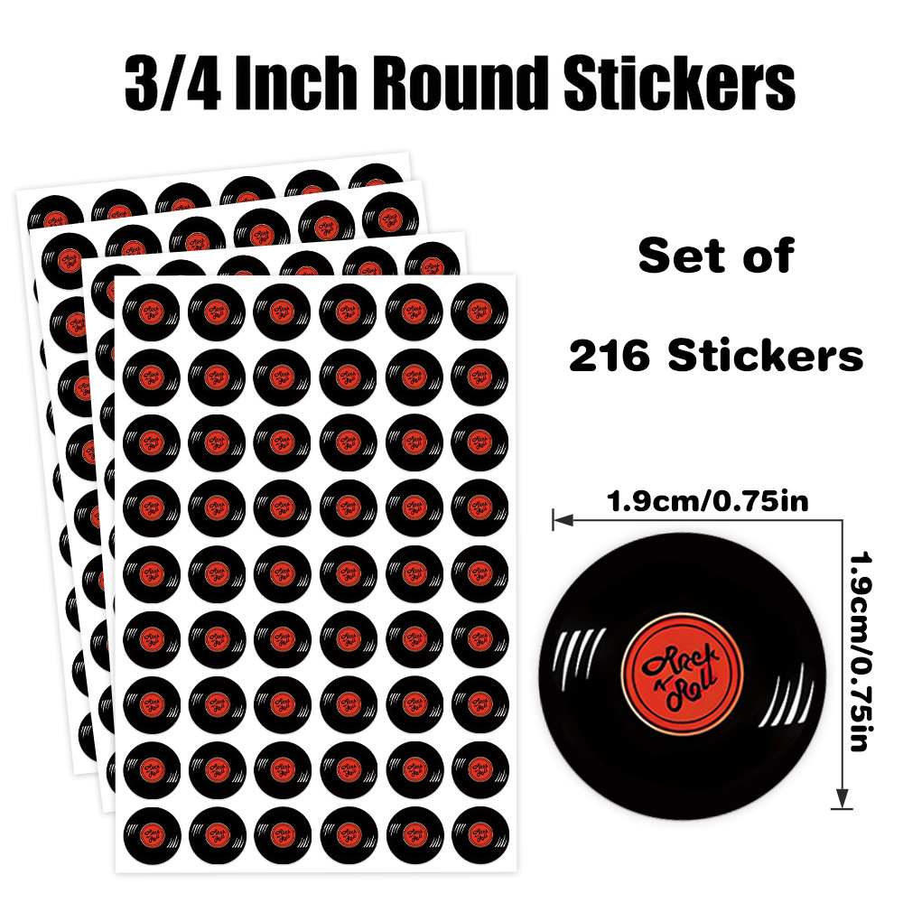 TEMU 216pcs Music Themed Round Stickers, Vinyl Record Accent Design, Ideal For Gift Tags, Gift Boxes, Envelopes, Greeting , Convey Retro Rock & Roll