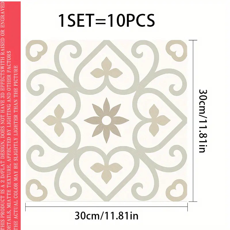 TEMU 10 piezas, Pegatinas de Vinilo Autoadhesivo para Pisos 2D , Pegatinas de Mosaico con Simple, Adecuadas para Cocina, Baño, , , Dormitorio,
