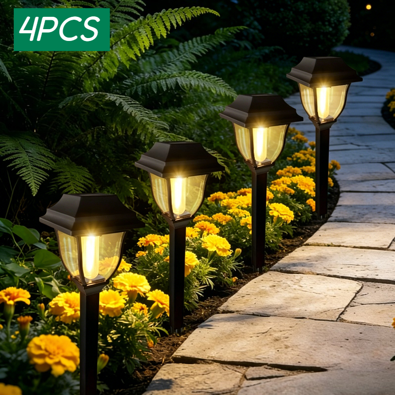 TEMU 4pcs Outdoor Solar Led Path Lights, Outdoor Garden Plug-in Lights, Solar Lamps, Outdoor Landscape Lights, Design, Suitable For Garden, Lawn,