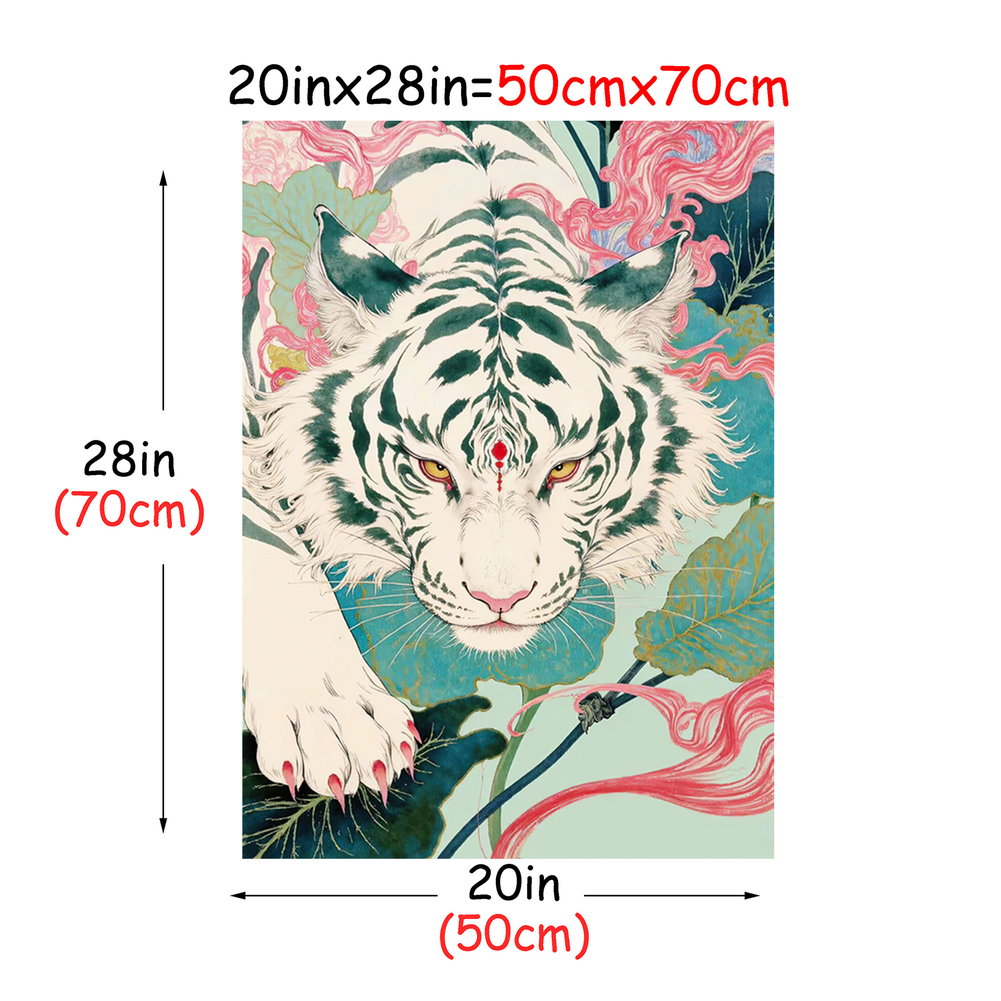 TEMU 2d Flat, 2d Flat, 1pc Modern Minimalist White Tiger Wall - Vertical Frameless Canvas Suitable For Living Room, Bedroom, Office Decor,