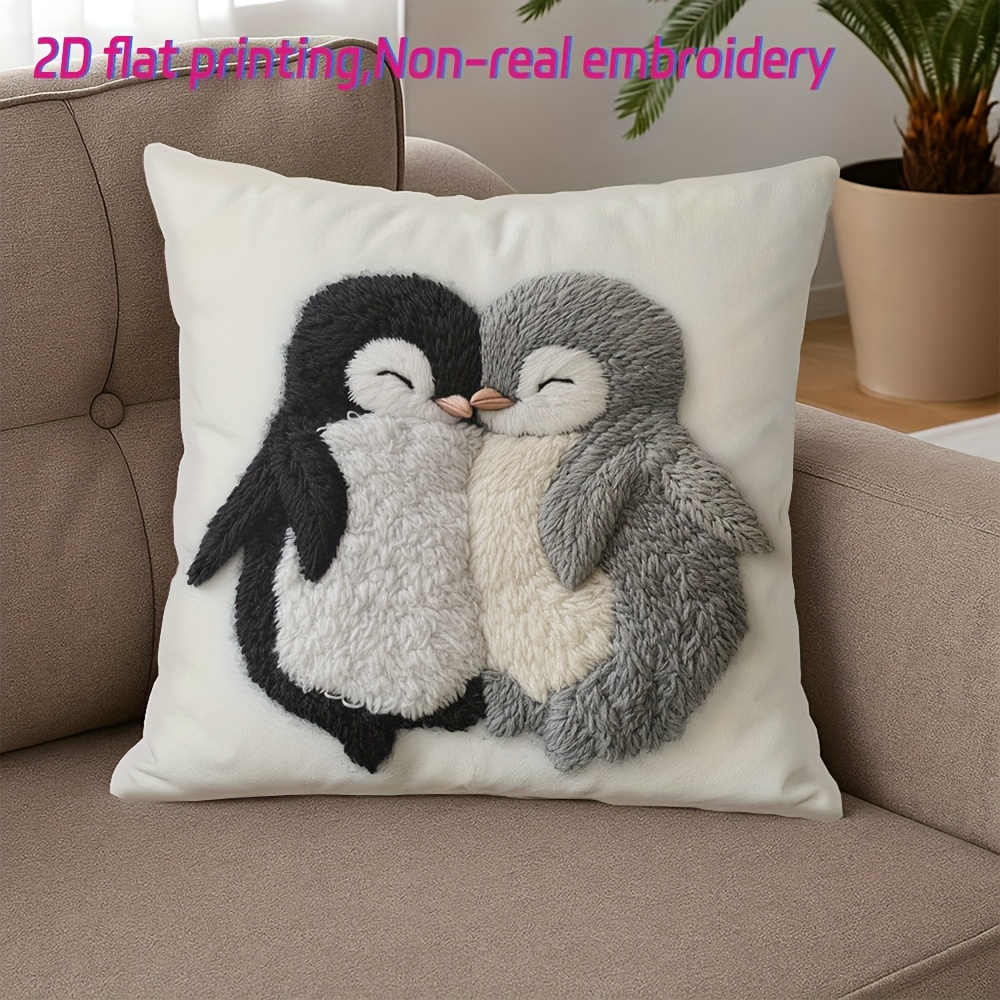 E-shop Kissenbezug mit niedlichem Pinguin-Kuschelmuster, ., nicht bestickt, eine gemütliche Schlafecke, für Zuhause, Wohnzimmer, Sofa, Schlafzimmer,