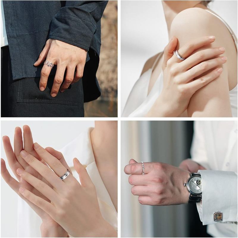 6pcs stainless steel spinner ring anti anxiety fidget rings for women men cool stress relieving spinning moon star rings to match   outfits Product details 3