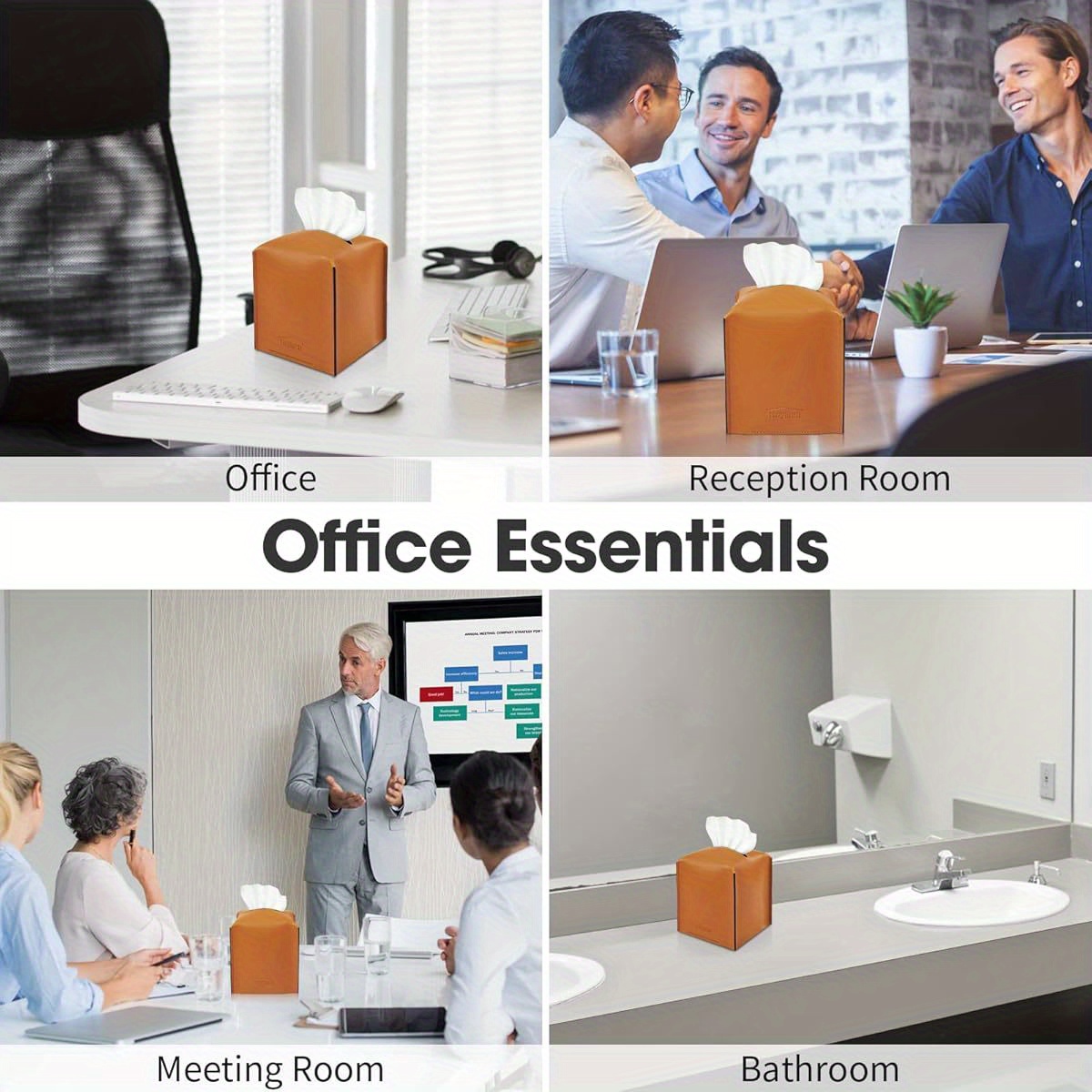 tissue box cover modern   leather square tissue box holder decorative holder organizer for bathroom vanity countertop night stands office desk car 5 x5 x5 3 tan Product details 4