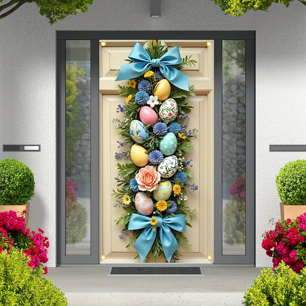 

2d Door Banner, Easter Celebration Door Banner - Pastel Eggs & Blue , Indoor/outdoor Decor For All