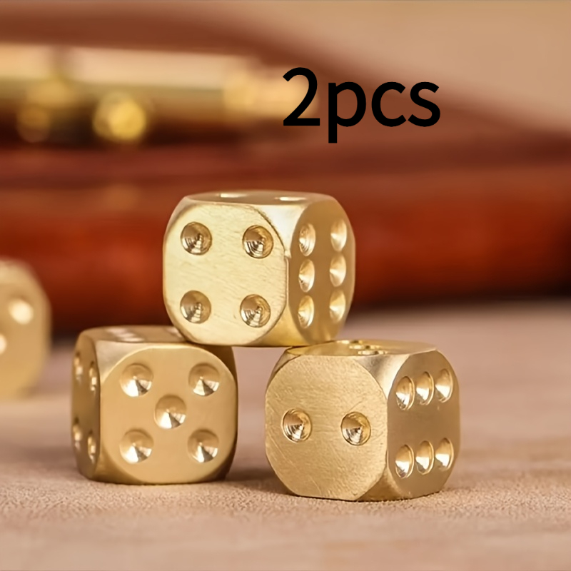 2 Handmade Solid Brass Dice- Polished Tabletop Game Dice, Durable Copper Material, Perfect for Bar Accessories and Creative Gifts, Action Game Type, Game Dice