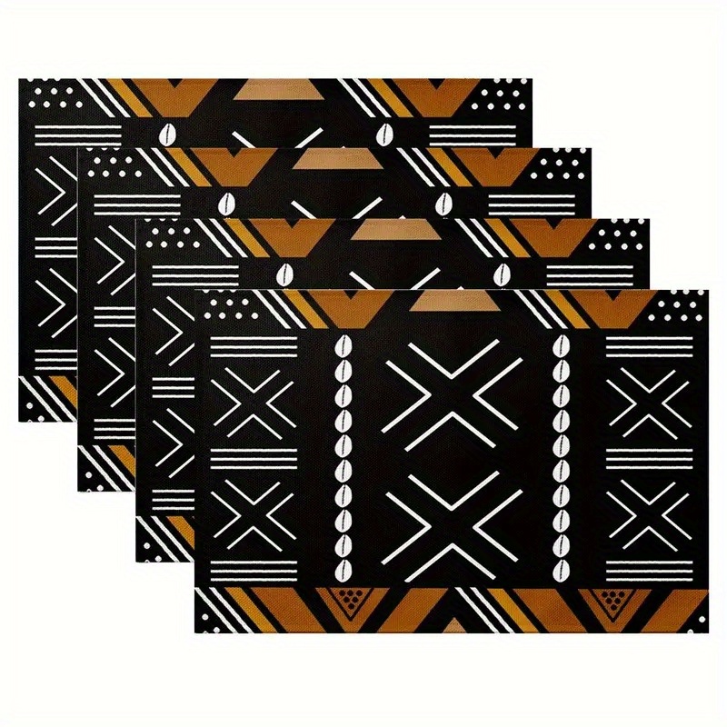 

Set Of 4 African Tribal Linen Placemats - Non-slip, Machine Washable, Fade-resistant Rectangular Table Mats For Home & Kitchen Decor