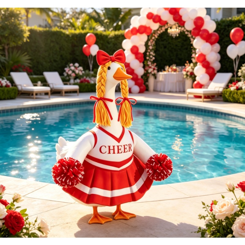 TEMU 23-inch Porch Goose Red White Cheerleading Outfit, Cheer Skirt Set, Bow Braid Costume Decorative Clothing For Yard Goose