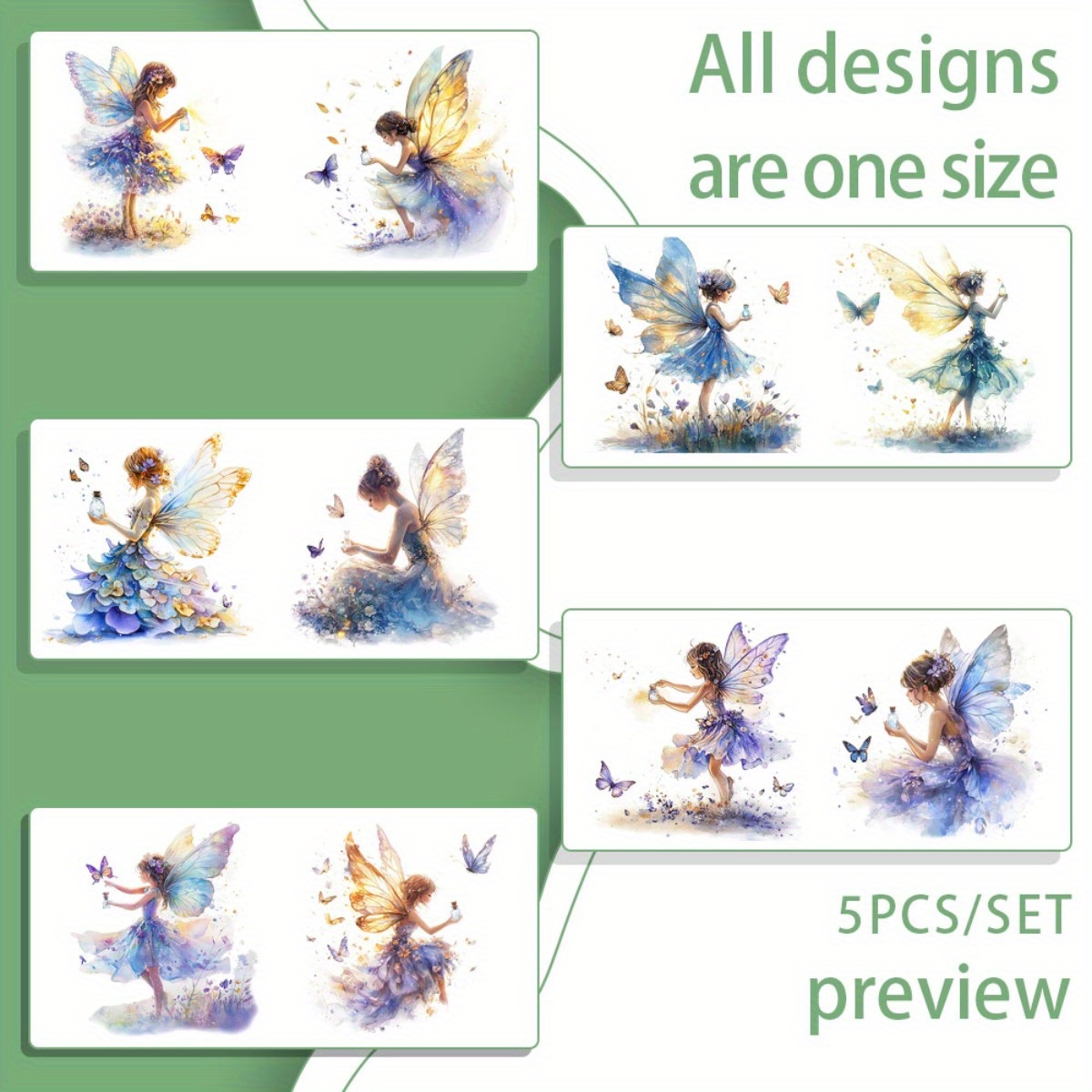Image of 5pcs/set Fairy Uv Dtf Cup Packaging Suitable For 16 Ounce Glass Jars - Colored Self-adhesive Transfer Paper Diy Crafts Laptops Notebooks Et