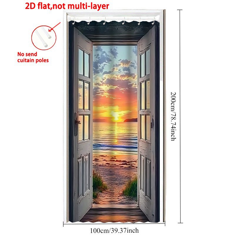 TEMU 1pc [2d Door Curtain Flat Printing] The Of The Sunset As The Door Is . Suitable For Bedrooms, Living Rooms, Offices, Living Door Curtain, Fun
