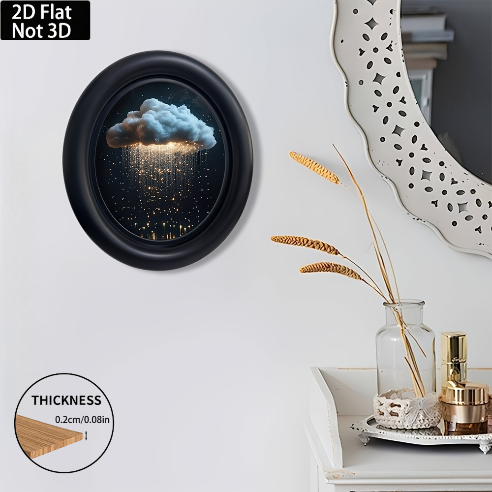 TEMU 2d Flat, 2d Flat Surface, 1pc Oval Wooden Wall Decor, Raindrops And Stars In Sky Theme, Gothic Wall Art, Victorian-style Decorative Art, Rustic