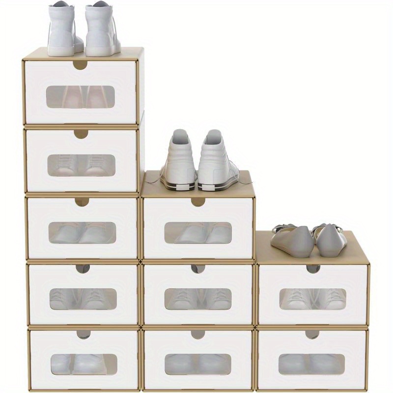 TEMU Boîte de rangement pour chaussures de 34,5 ,5 x 13,5 cm, en papier empilable, avec couvercle et fenêtre, pour chaussures et accessoires