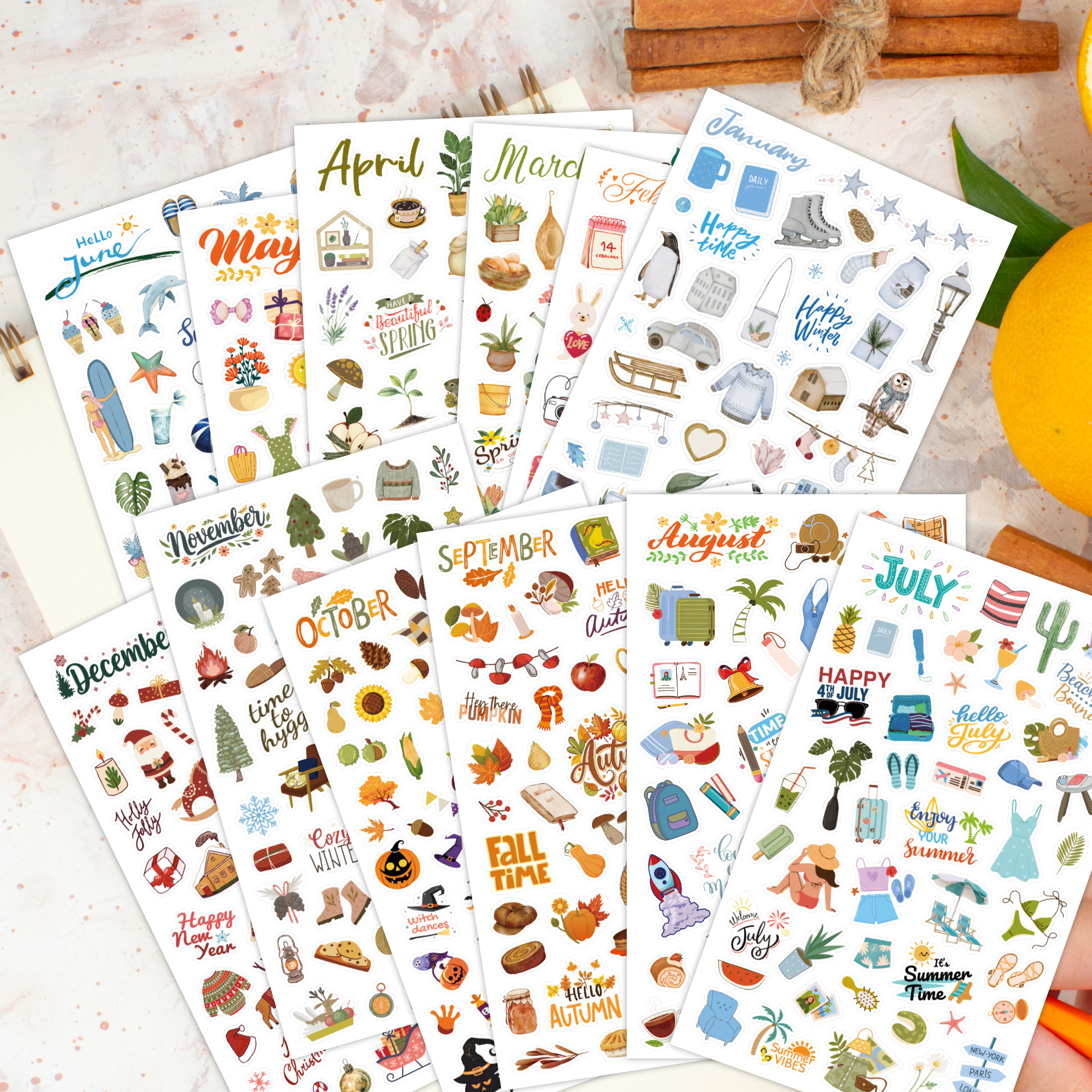 Image of 12 Sheets/599 Stickers, Planner Stickers - Celebration And Decoration Calendar Stickers, 12 Monthly Holiday Stickers, Planner, Suitable For Holiday Events, Daily Tasks, Seasonal, Festive, Productivity