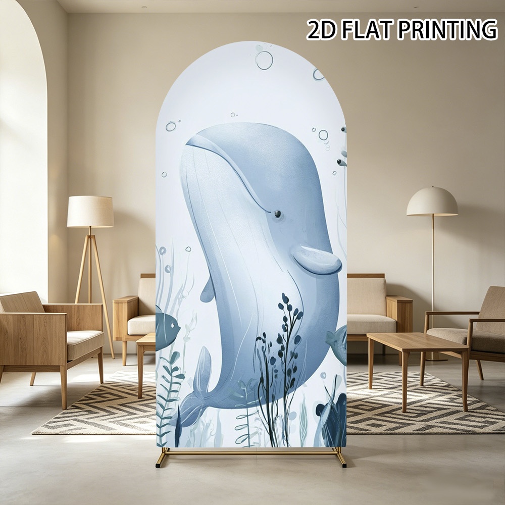 2d 플랫, 2d 플랫 - 2d 플랫, 2d 플랫 - (2d 플랫) 1개 수중 고래 장면 아치 배경 커버, 간편한 설치, 캐주얼 장식, 아트 벽 장식, 댄스 공연, 휴가 파티 탄성 배너에 적합