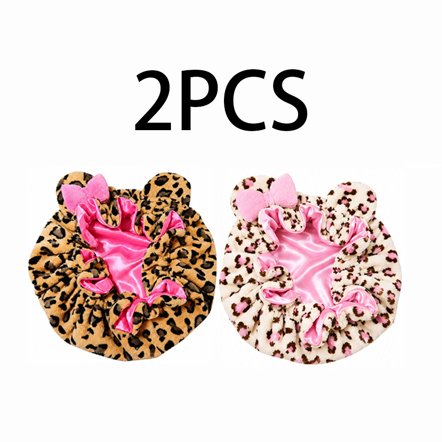TEMU 2pcs Women's Leopard Print Hairs Bonnet Hood Set, Pink Lined Hair Wrap Caps, Soft Sleep Bonnets For Curly Hair, Braids, Natural Hair, Night Hair