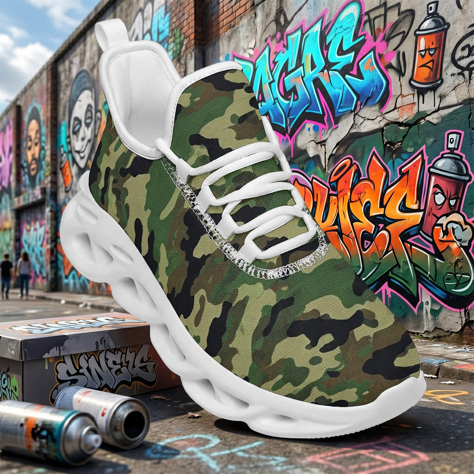 Men's Tactical Camo Print Plus Size Running Shoes, Comfortable