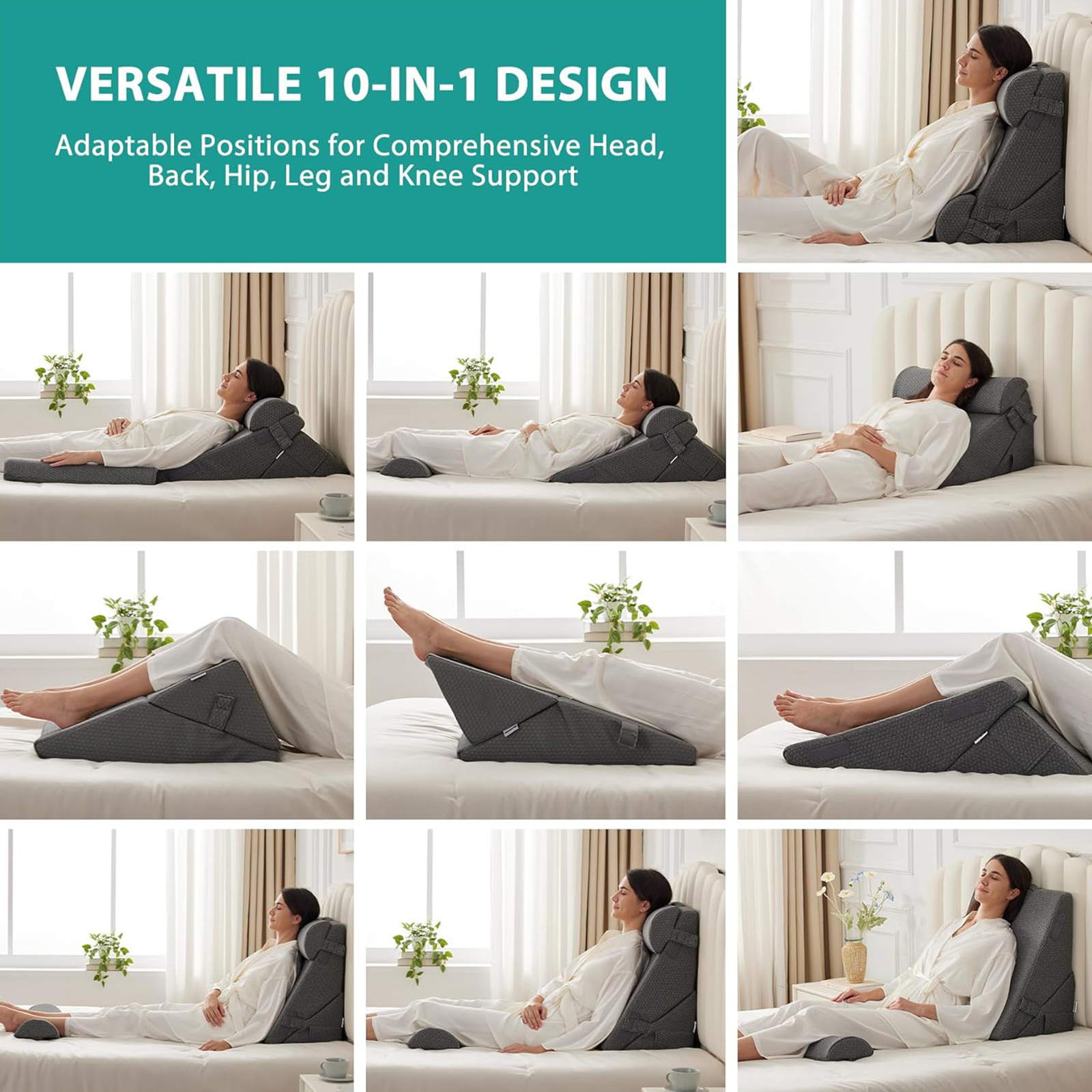 Wedge Pillow Headboard, 3pcs Bed Wedge Pillows Set for After Surgery, Adjustable Pillow Wedge for Acid RefluX & Snoring Relief, Sleeping, Back Pillow for Bed Sitting Up, Perfect for Couples Or Healthconscious Users, Black Machine- Washable Cover - Image 9