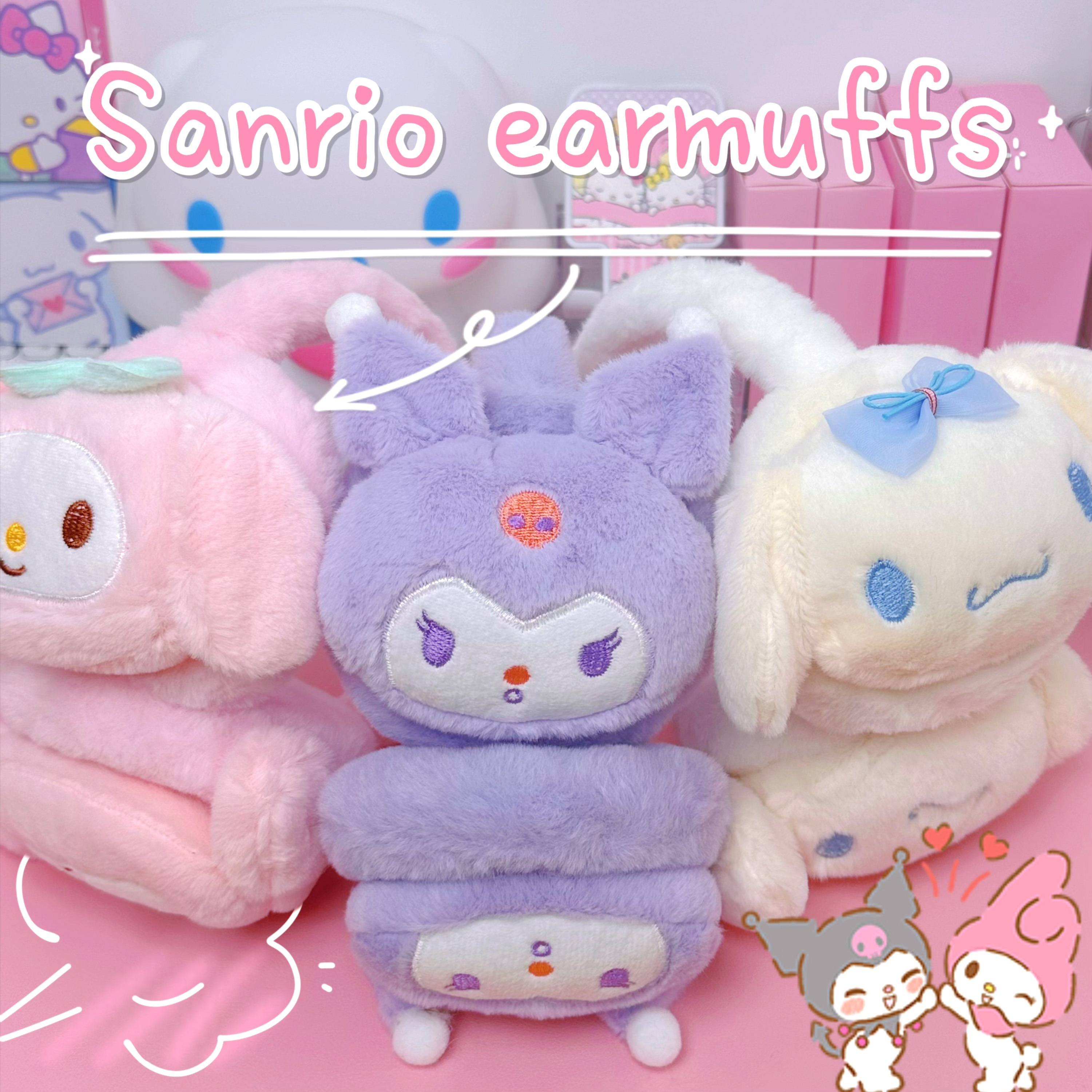 Sanrio Kuromi & Cinnamon My My Melody Plush Earmuffs - Cozy, Retractable Winter Warmers, Pink, White, Purple | Durable, Cute Kawaii Design for People, Perfect Cold Weather, Birthday And Holiday Gift details 0