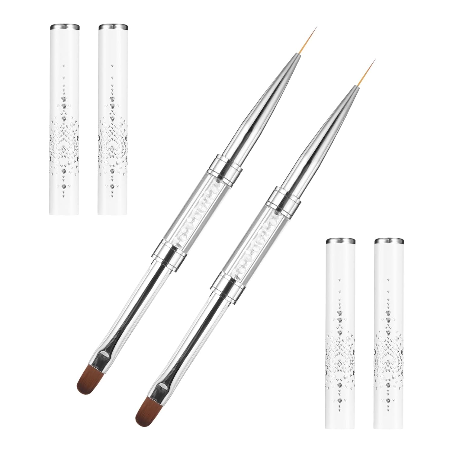 E-shop 2 Stück Doppelendige Nagel Builder Gel Pinsel, French Tip & Liner Pinsel für Hartgel, Professionelle Nagelkunst Design Werkzeuge für Acrylnägel