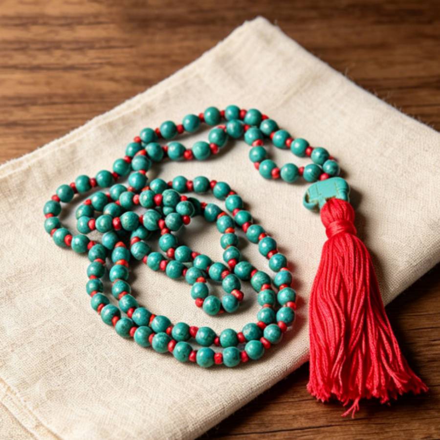 TEMU Collar de Elefante con Cuentas de de 6 mm Estilo Bohemio, Collar de Nudos de Piedra Natural a , Cadena de Suéter con Borla de 108 Cuentas para