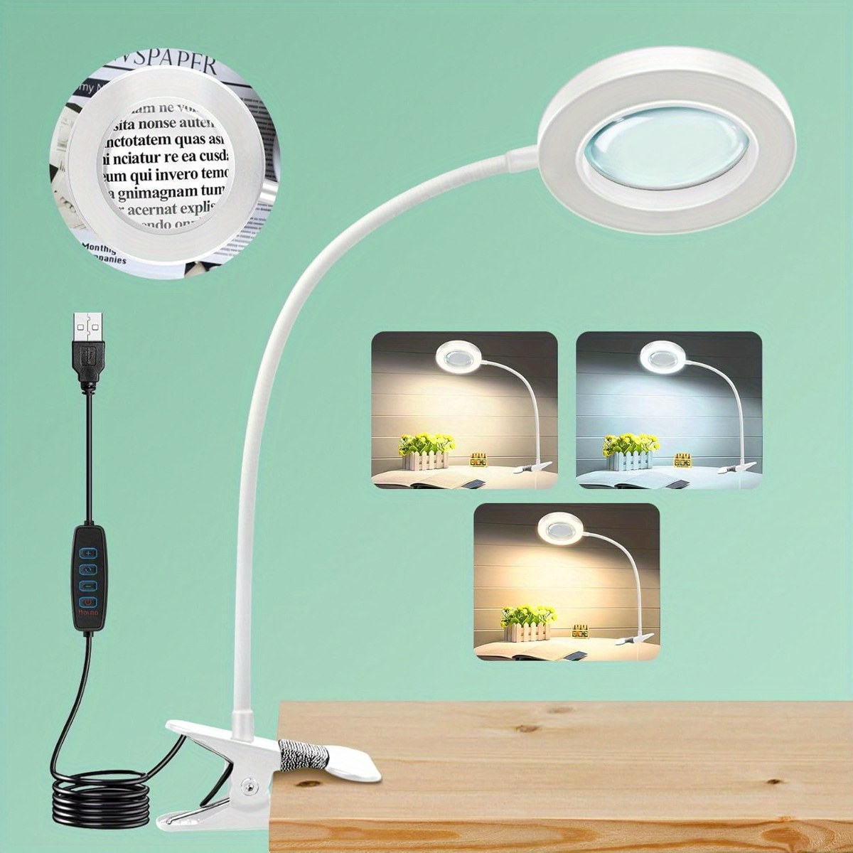 Image of 10x Magnifying Lens With And Support, Desk Lamp & Clip Light, 3 Color Settings, Continuously Adjustable Brightness Led Magnifier For Use, Illuminated Magnifier Lamp For Detailed Tasks