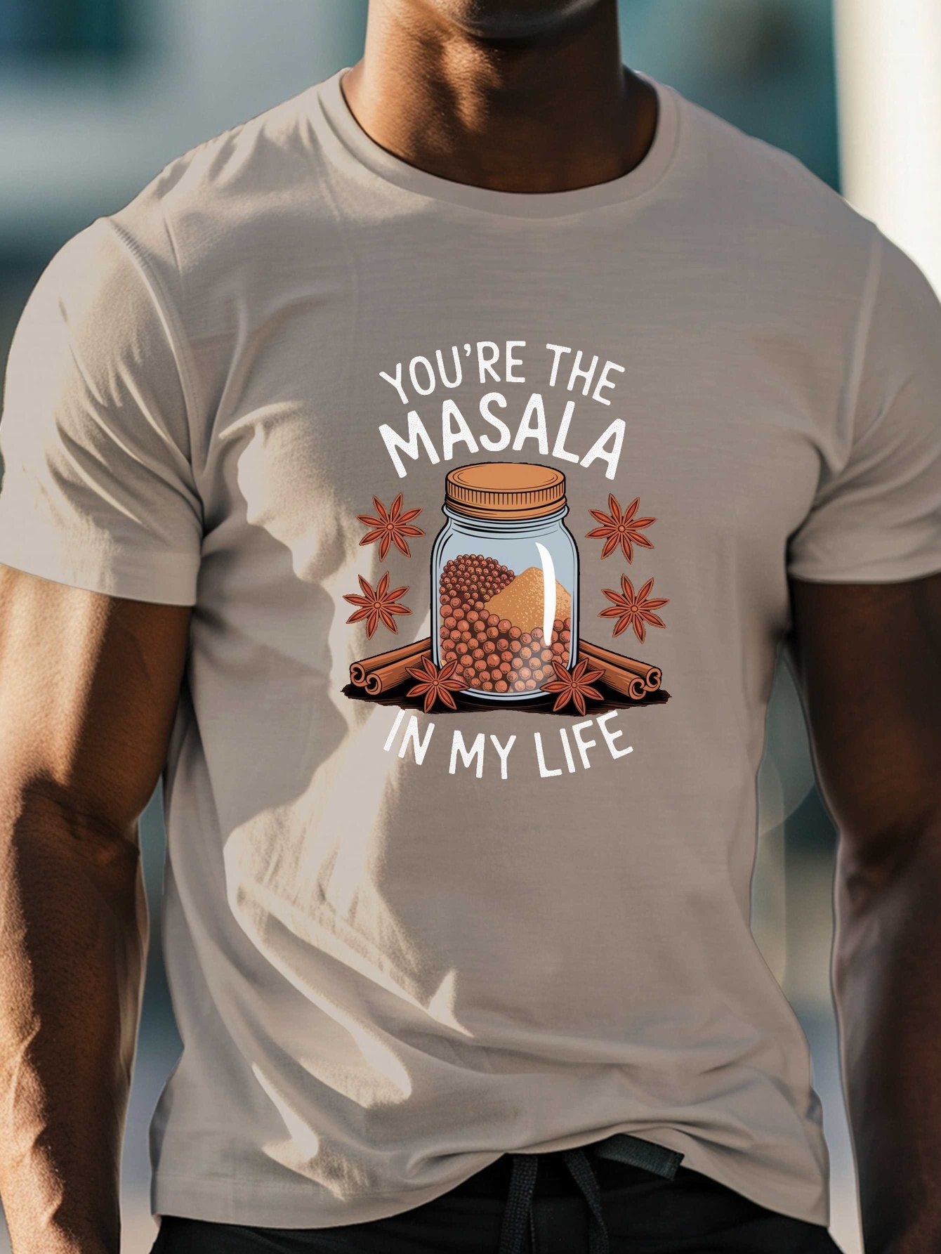 Men's Indian -Themed T-Shirt - "You're The Masala In My Life" Print with Curry Powder & Chili Peppers - Lightweight Summer Casual Crew Neck Short Sleeve Tee for Indian Lovers & Cultural Apparel 46f14084e23e4abba4b862307434f300 Goods
